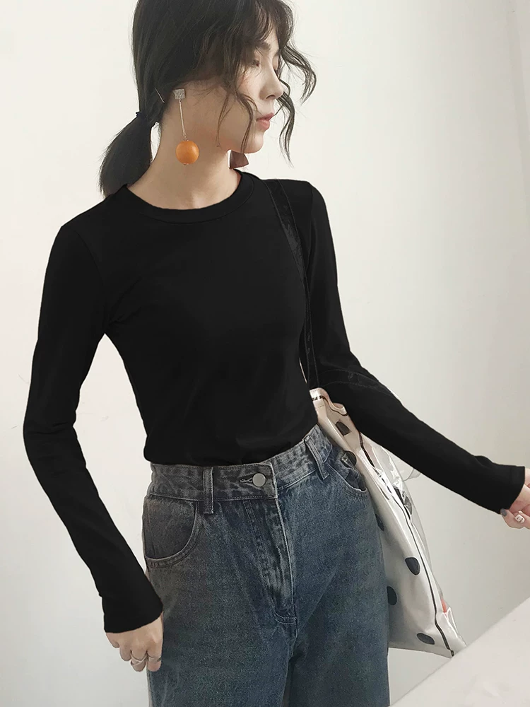 Хлопковый базовый свитер с длинным рукавом в корейском стиле, плотный,Slim fit, коллекция 2023