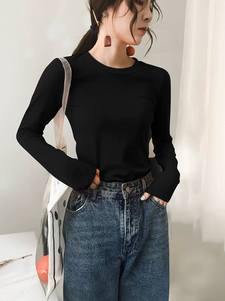 Хлопковый базовый свитер с длинным рукавом в корейском стиле, плотный,Slim fit, коллекция 2023