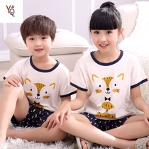  Summer Boy Clothing Boy Girl Pure Cotton Set Head Cartoon Suit Children Short Sleeve Shorts Summer Pyjamas