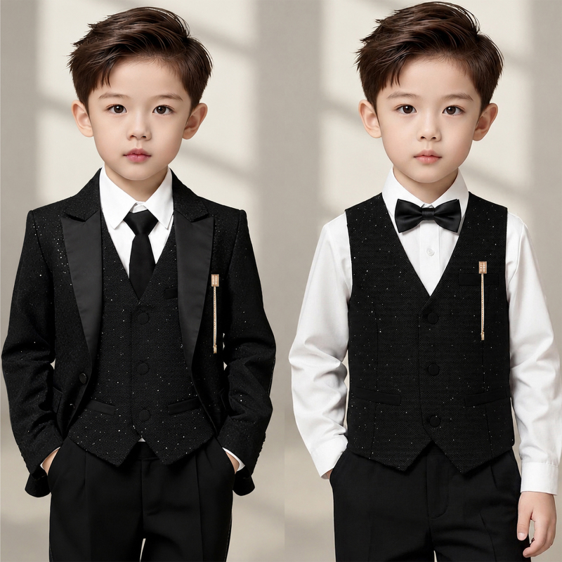 Boys' Suit Set with Sequins for Stage Performances, Evening Events, Hosting, Runway Shows, Flower Boy Attire, Piano Performance Attire, and Older Children's Suits