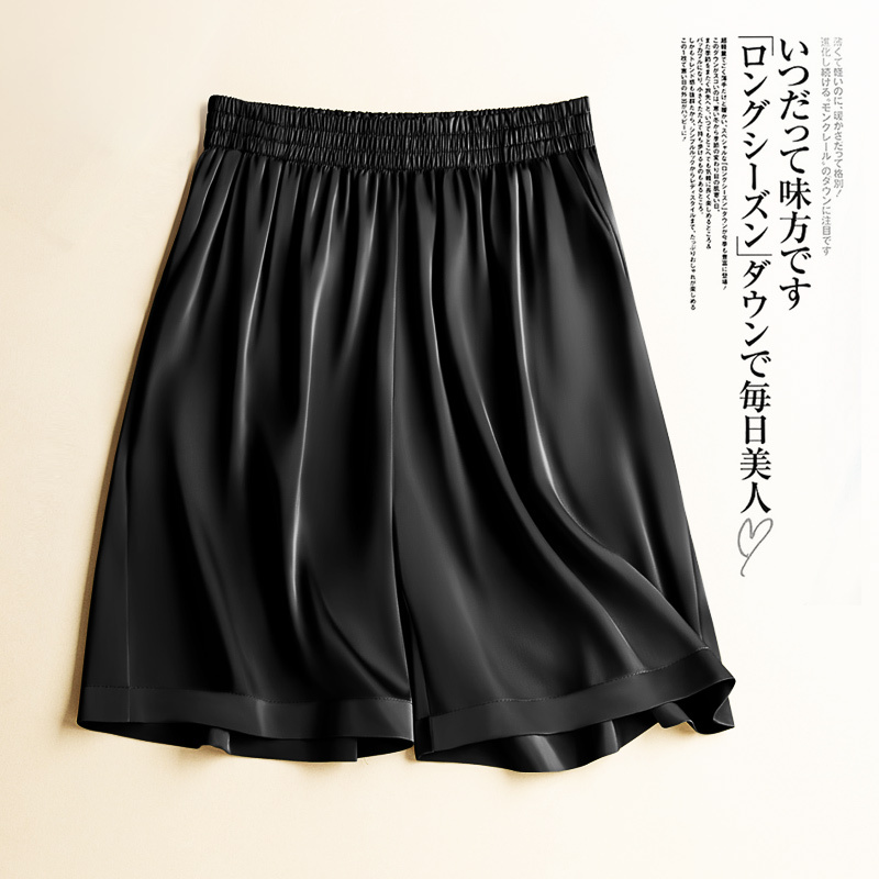 High-Waisted Ice Silk Acetate Shorts for Women, Summer Thin Satin Five-Point Pants, Casual Loose Silk Outerwear Sports Sleep Pants