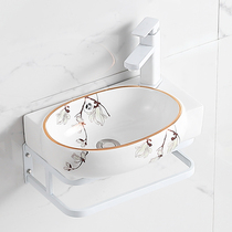 Ceramic washbasin small apartment bathroom corner washbasin balcony wall-mounted washbasin stainless steel bracket home