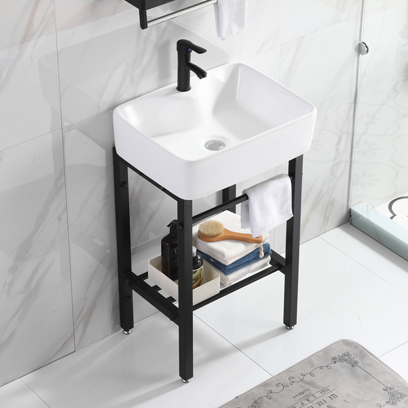 Floor-to-floor wash basin One ceramic basin small household balcony toilet Basin Simple stainless steel bracket basin