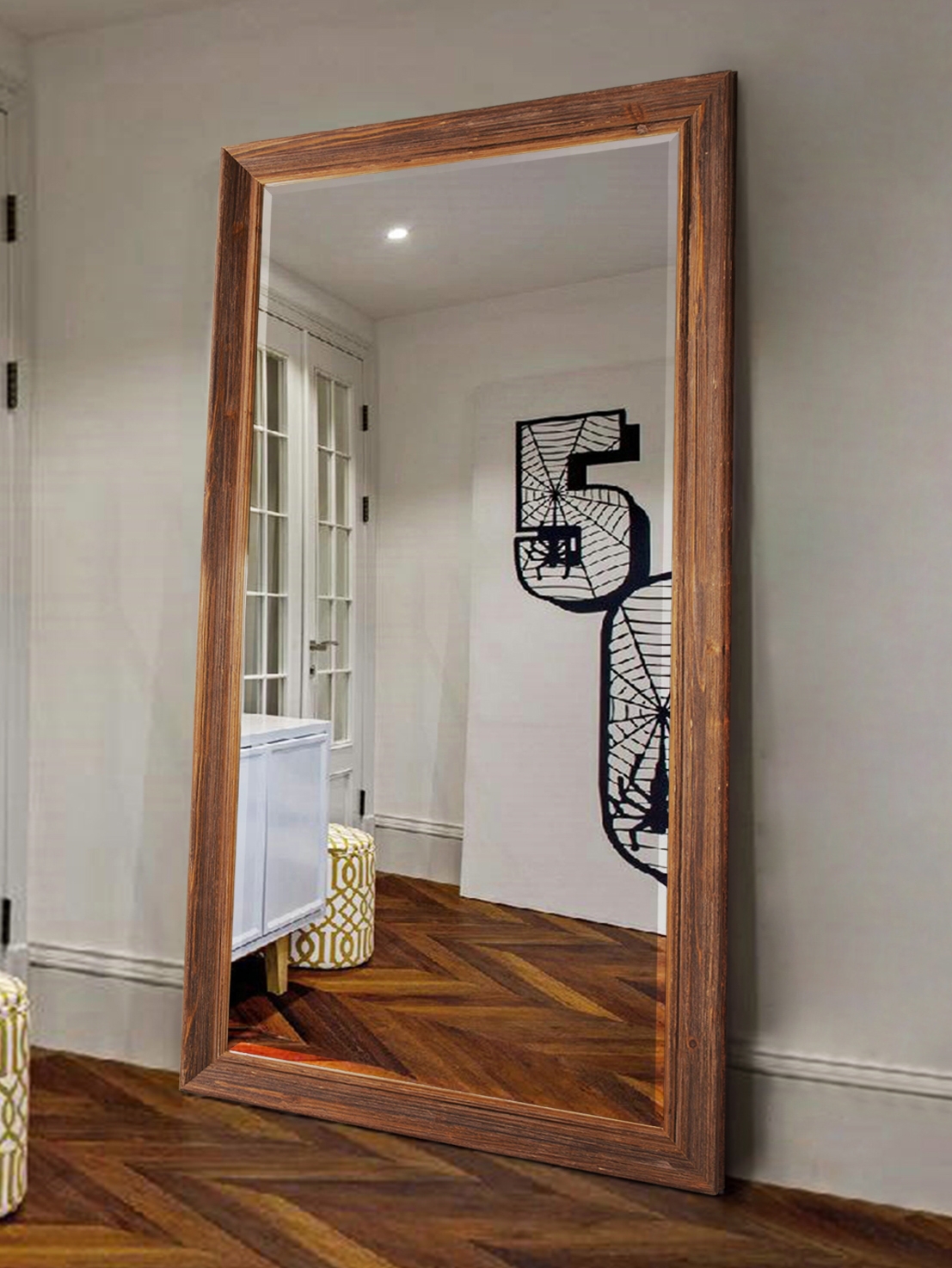 BOLEN full-body mirror Full-body floor-standing mirror Solid wood full-body mirror Nordic industrial style clothing store large mirror three-dimensional