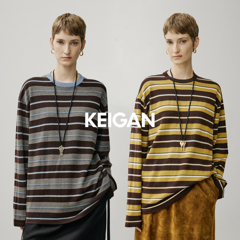 Popular/Highly Recommended German Biella Washable 100% Wool Vintage Color-Block Striped Oversized Knit Sweater