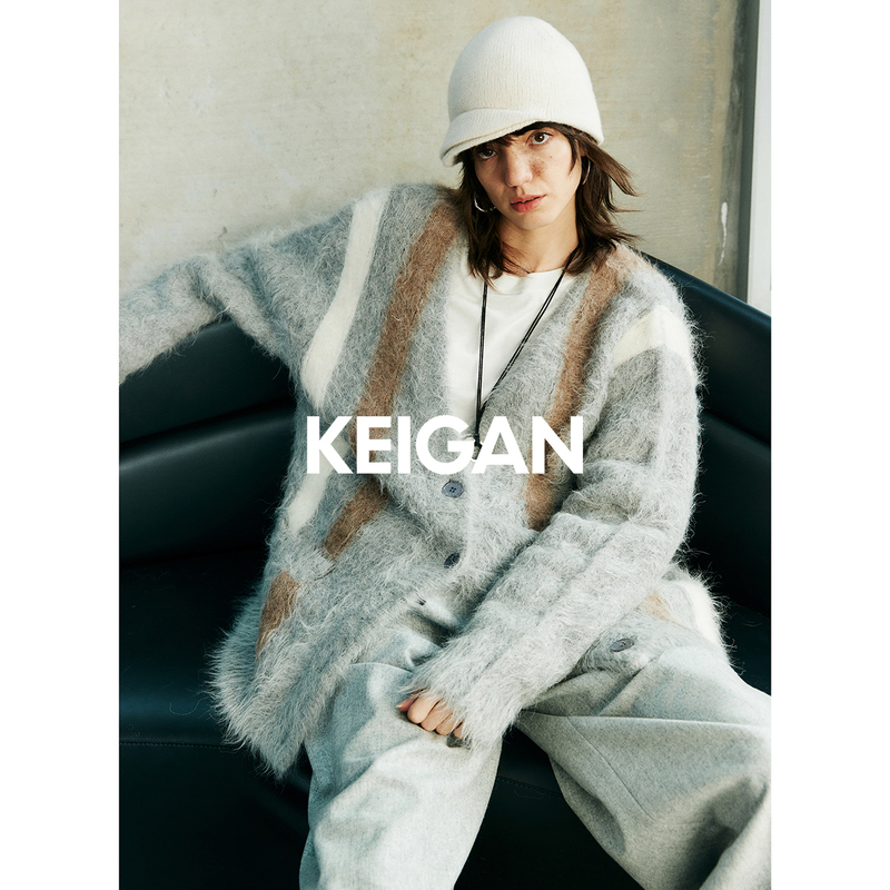Black Label/Peruvian Inca Alpaca Wool Cloud-Like Fluffy Fur-Like Long-Haired Color-Blocked Sweater Knit Cardigan Black Label/Peruvian Inca Alpaca Wool Cloud-Like Fluffy Fur-Like Long-Haired Color-Blocked Sweater Knit Cardigan