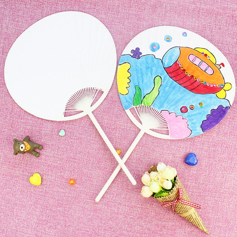 Uan Paper Group Fan Blank Round Palace Fan Hand-painted Calligraphy Water Ink Country Painting Diy Fan material Package China ancient paper fan