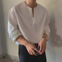 Summer mens youth loose white shirt long sleeve Korean version of casual very fairy top trend lazy wind
