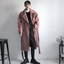 First · Aolin mens 2021 autumn and winter New Handsome Mens double-breasted woolen coat loose woolen cloth coat tide