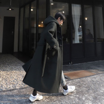 First · Amolin Mens 2021 autumn and winter New hooded long loose woolen coat mens woolen trench coat
