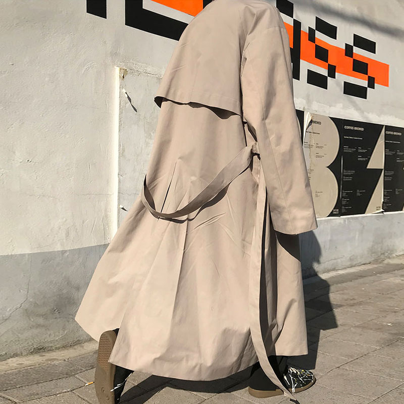 Windbreaker men's long version khaki Korean version of the trend brand British style long version handsome over the knee double buckle slim