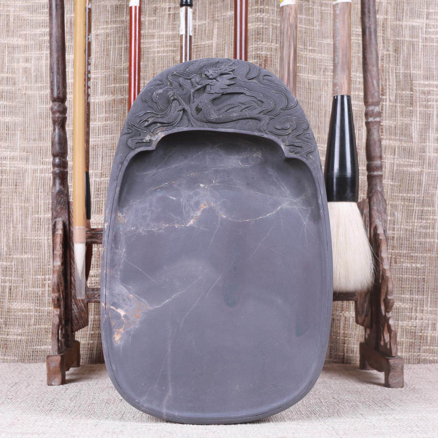 【端渓・方池硯】◆清代◆魚脳砕凍・青花・翡翠紋・金線◆唐木時代箱◆約六吋◆斧柯山 端渓・方池硯】◇清代◇魚脳砕凍・青花・翡翠紋・金線◇