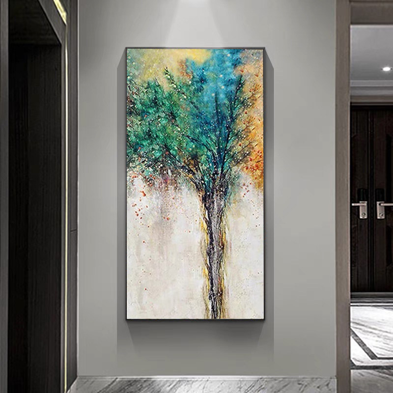 Pure hand-painted oil painting Home entrance corridor decorative painting vertical version of light luxury modern simple hanging painting thriving large
