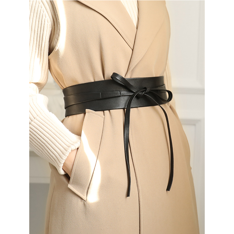 LESSIS wide belt women's waistband decorative girdle leather dress with coat blazer Wild women's belt