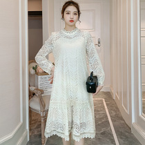 2021 pregnant womens new lace loose pregnant womens dress long style does not show temperament cover belly knee long skirt