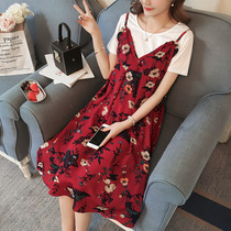 Pregnant women spring dress foreign style coat fashion tide Mother New Net red suit spring and summer suspender skirt two sets