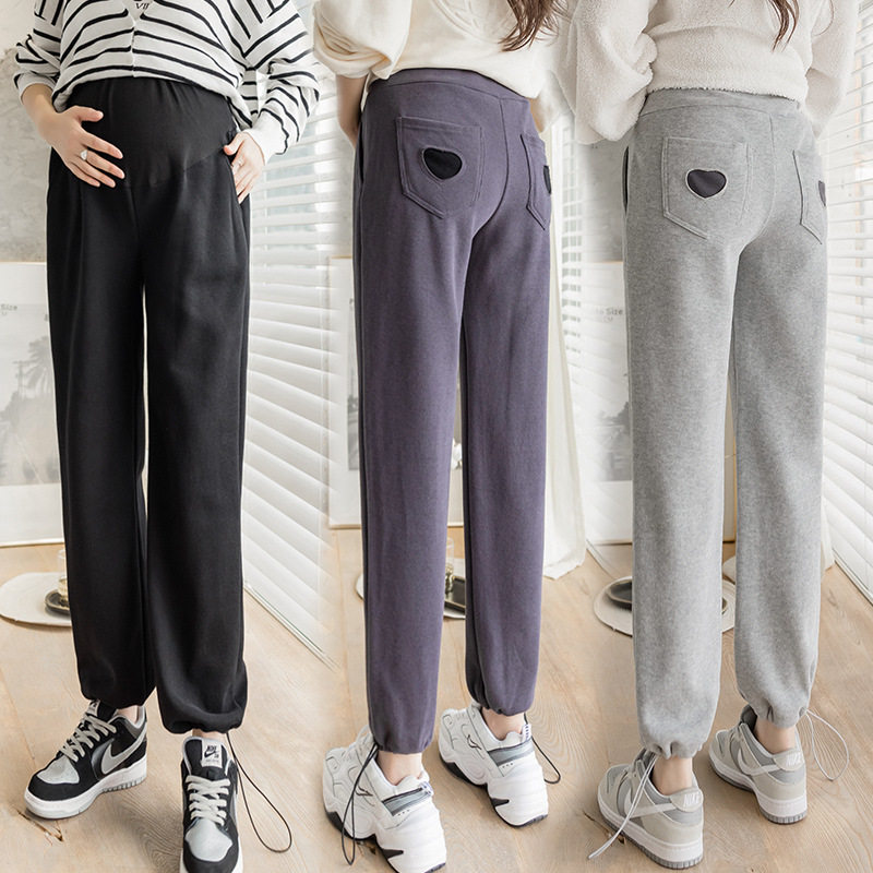 Pregnant Woman Pants Spring Autumn Outwear Bouquet Sport Pants Slim Fit Straight Drum Wide Pants Casual Autumn Dress Pregnant