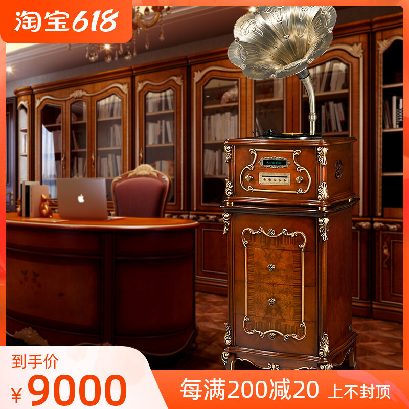 Meone Plantain Gramme Machine 1906 Eu Style Living Room Modern Home Solid Wood Old Vintage Vintage Sound Big Horn Record Machine