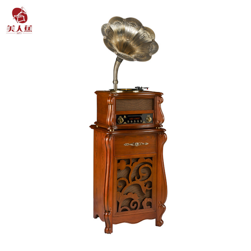 Beauty 1889 retro - granular black - film recorder large horn solid wood recorder household