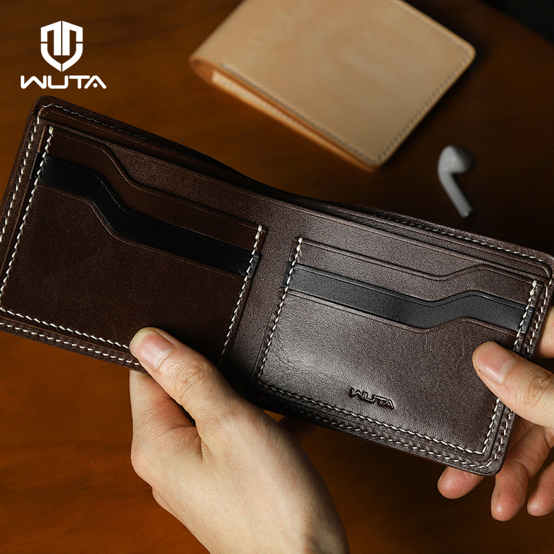 No it short wallet material bag classic wallet leather handmade leather goods leather vegetable tanned leather tree cream leather WT870