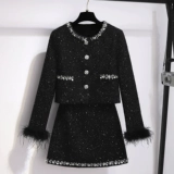 Пуховик, комплект, черная куртка, мини-юбка, в стиле Шанель, увеличенная толщина