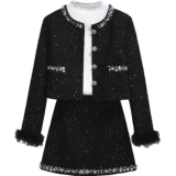 Пуховик, комплект, черная куртка, мини-юбка, в стиле Шанель, увеличенная толщина