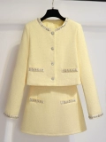 Желтый комплект, куртка, мини-юбка, в стиле Шанель, городской стиль, высокая талия