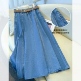 Синяя летняя тонкая длинная джинсовая юбка для отдыха, высокая талия, А-силуэт