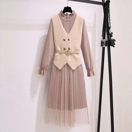 Осенний жилет, комплект, юбка, яркий броский стиль, коллекция 2022, в западном стиле