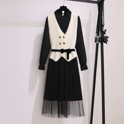 Осенний жилет, комплект, юбка, яркий броский стиль, коллекция 2022, в западном стиле