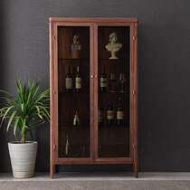Nordic modern minimalist solid wood wine cabinet glass door black walnut display cabinet living room side cabinet vertical cabinet storage