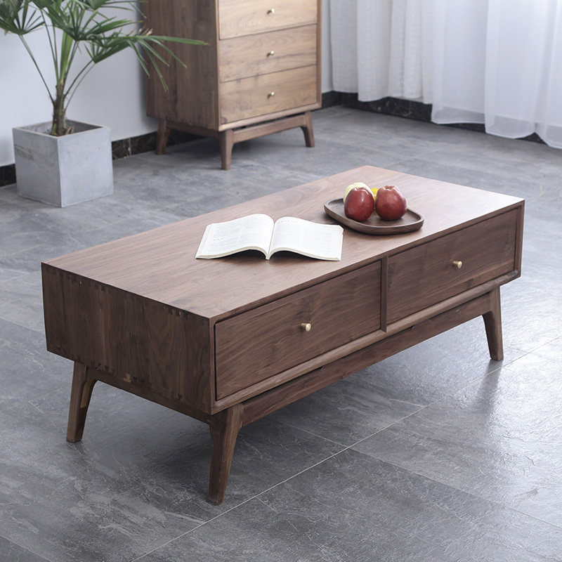 Solid wood coffee table Nordic imported black walnut modern minimalist Japanese-style side cabinet small apartment TV cabinet combination
