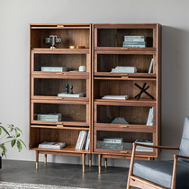North American black walnut solid wood bookcase frame dustproof glass flip door storage storage Lego hand-made display cabinet