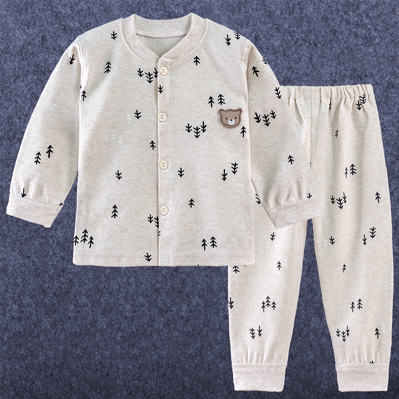 Childrens bộ đồ lót mùa xuân và mùa thu cotton mỏng quần mens mùa thu 1-3 năm bé già trẻ em pajama cardigan.