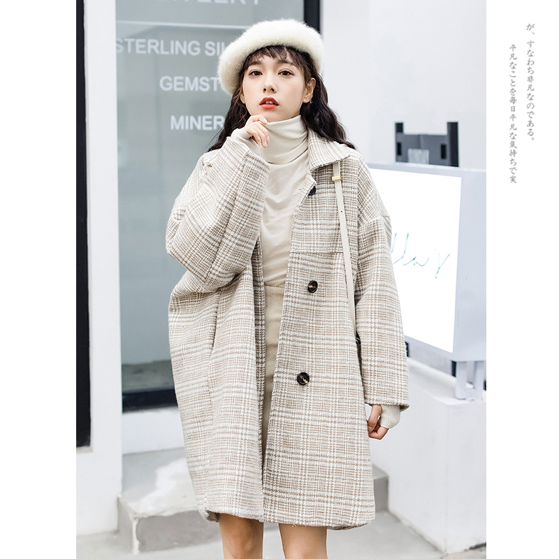 Forest department plaid wool coat women's autumn and winter 2021 new houndstooth coat small middle and long version of the student