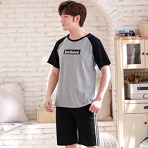 Summer cotton short sleeve mens pajamas summer thin youth student home clothes plus fat plus size suit