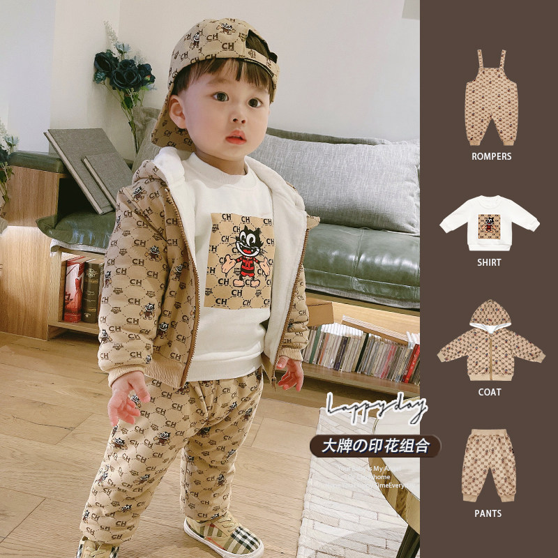 Cartoon Autumn Winter Clothing Boy Pure Cotton Fever Sweater Pants Foreign Palate Thickened out of children 100 Lap Clothes Tide