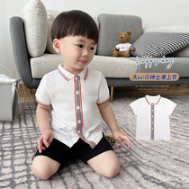 2022 Summer children Inron gentleman turn over childrens clothes breathable suction sweat short sleeves pure cotton T-shirt baby blouse