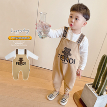 2022 Spring Autumn Season Cartoon Printed Little Bear Back With Pants Suit Medium And Small Children Two Sets Male Baby Pure Cotton Clothes