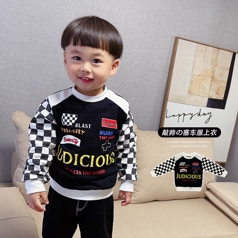 2022 Spring and Autumn Children's pure cotton tops long sleeved boy - handsome motorsport clothing tide for children
