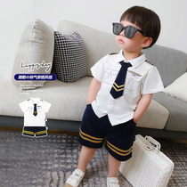 2022 Summer Male Baby College Wind tie gown suit Small and medium Childrens Gentleman Inron short sleeve clothes summer clothes