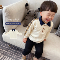 Spring and autumn thin clothes pure cotton small boy printed blouses polo shirt net red fried street children clothes long sleeve t-shirt