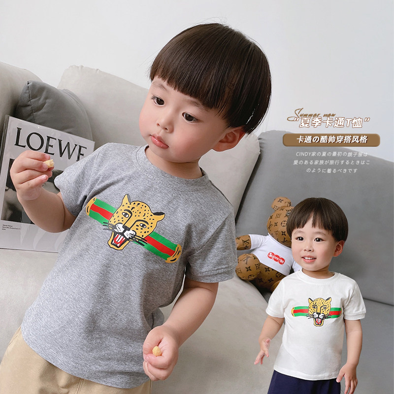 2022 summer children's short-sleeved cotton clothes net red foreign style baby T-shirt cartoon round neck thin section summer trend