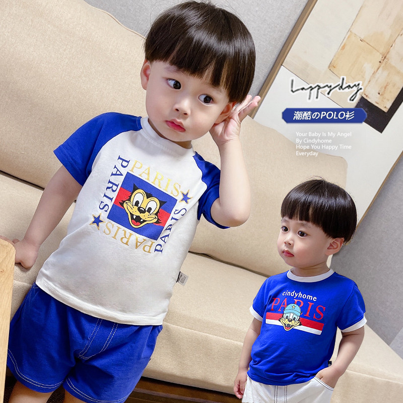 Summer pure cotton in children short sleeves T-shirt cartoon foreign men and women baby clothes round collar thin children summer load