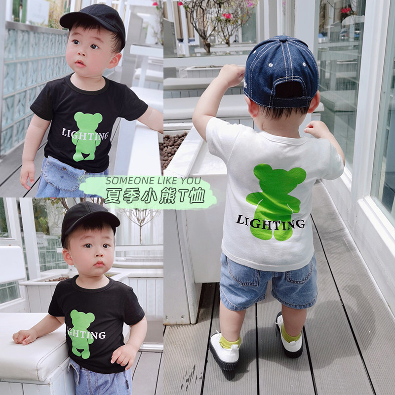 2022 Summer children Baby cartoon Cubs Short sleeves Summer clothing pure cotton 100 hitch for children T-shirt baby blouse