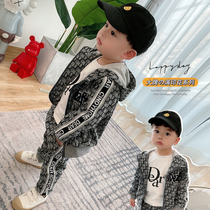 Spring Fall Childrens Pure Cotton Trends Clothes Mens Baby Foreign Air Thin pieces Two sets of children printed sports suit