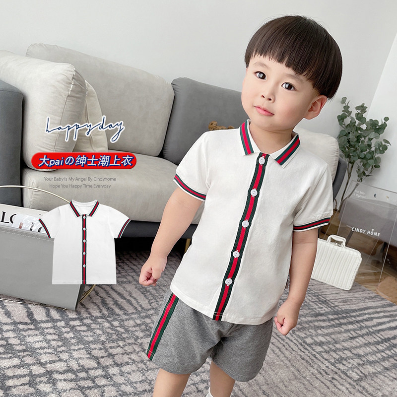 2022 Summer turnover small children pure cotton Inron gentleman clothes short sleeves thin pantry baby casual summer clothing