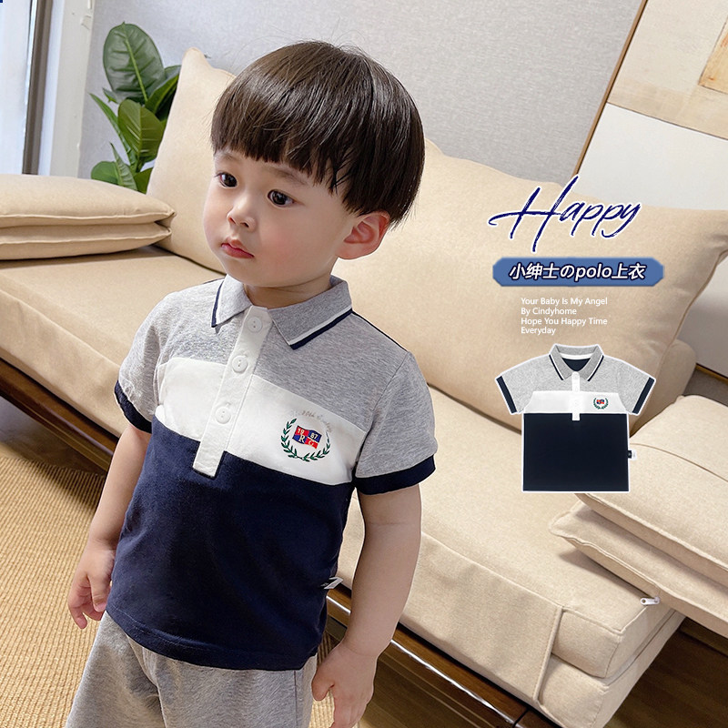 In summer 2022, children's pure cotton thin short - sleeve T - shirt in British British to lead the boy's clothes splice summer dress