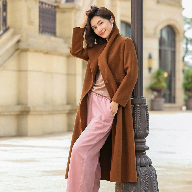 Thương hiệu Jonita dành cho phụ nữ mùa thu và mùa đông năm 2021 len mới áo khoác len cashmere hai mặt len ​​dài giữa hai mặt của thương hiệu Jonita - Trung bình và dài Coat