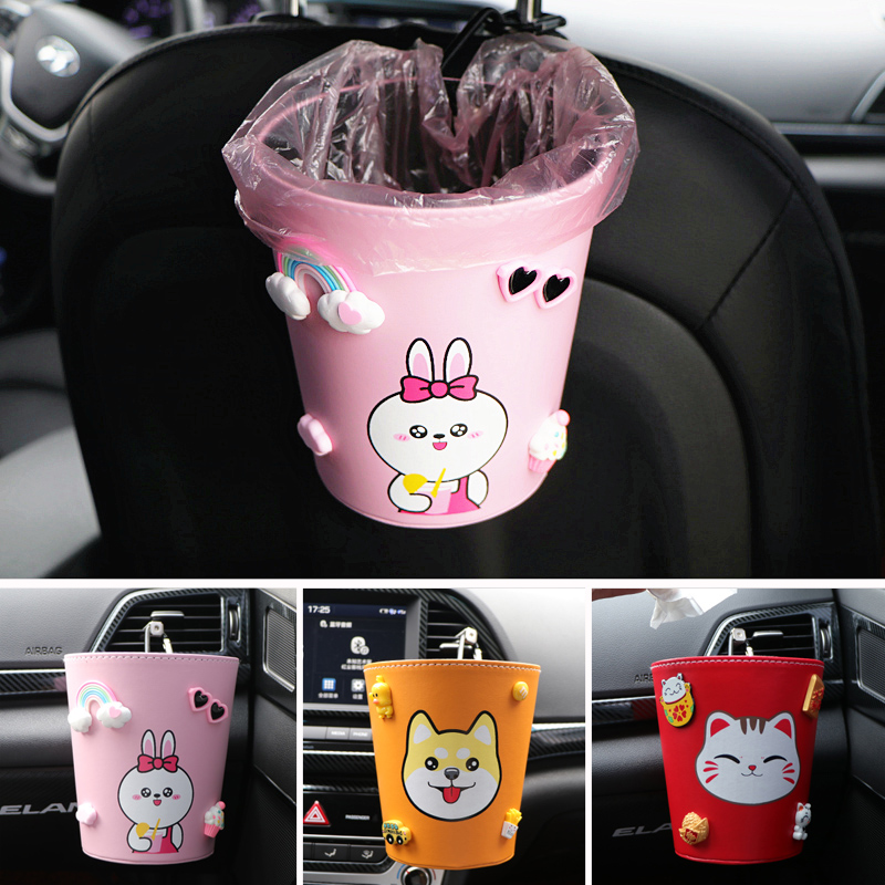 Car-mounted trash can in car with creative cute mini-place Bucket Seat Air Outlet Mini accommodating litter box woman-Taobao